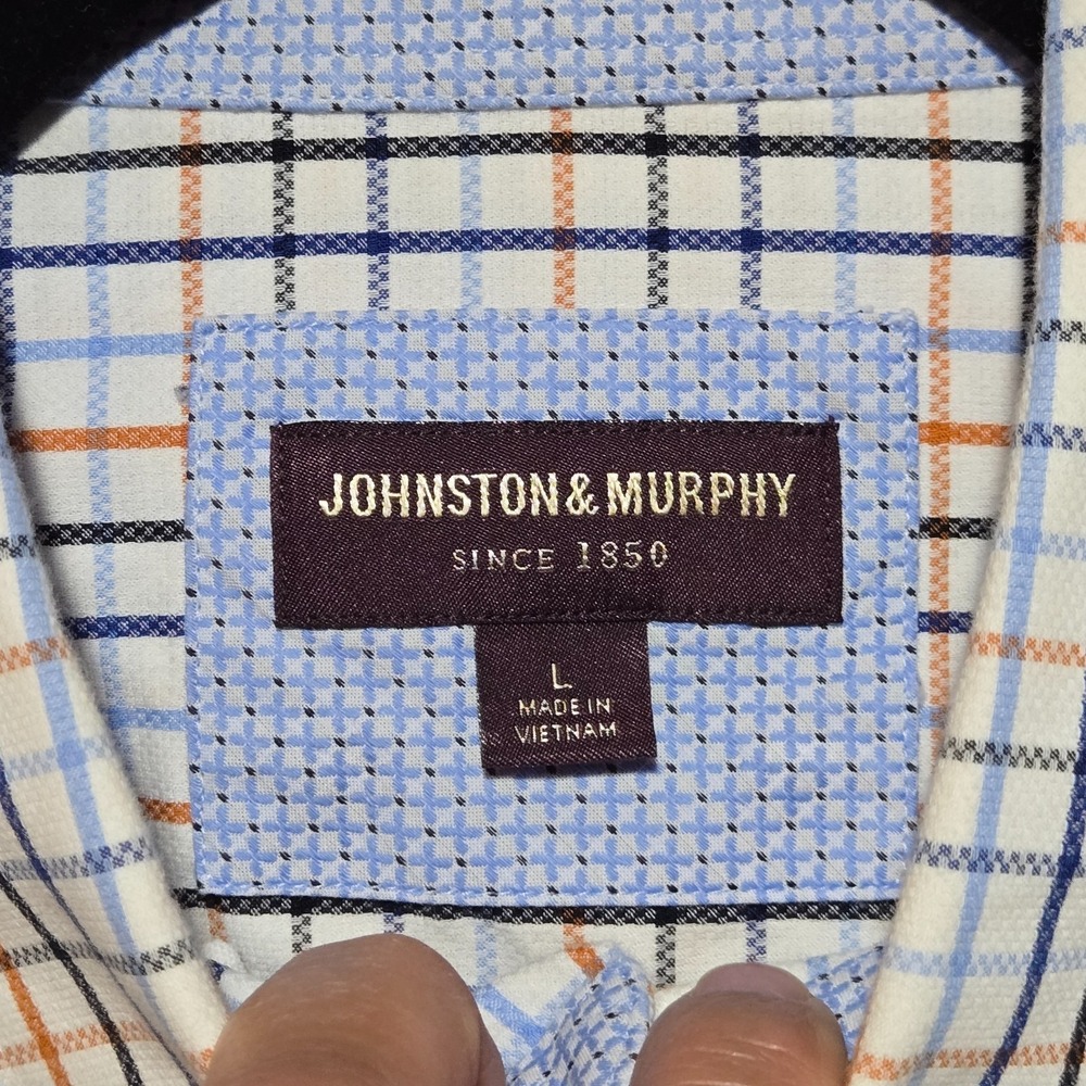 Johnston & Murphy Men's Check Twill Button Down Shirt Long Sleeve L Flip Cuff - Picture 4 of 10